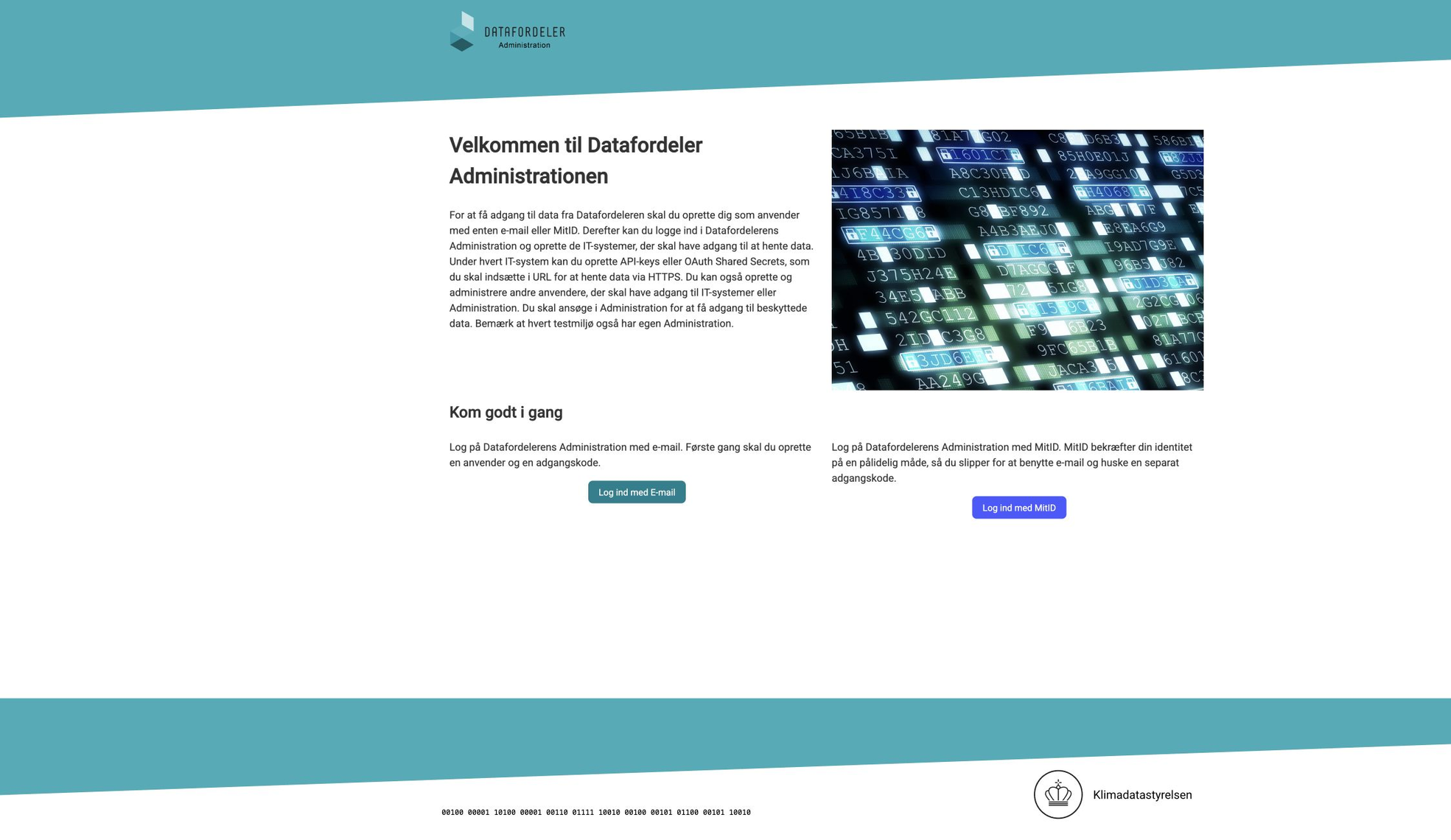 Datafordeler Administration med valg mellem e-mail og MitID