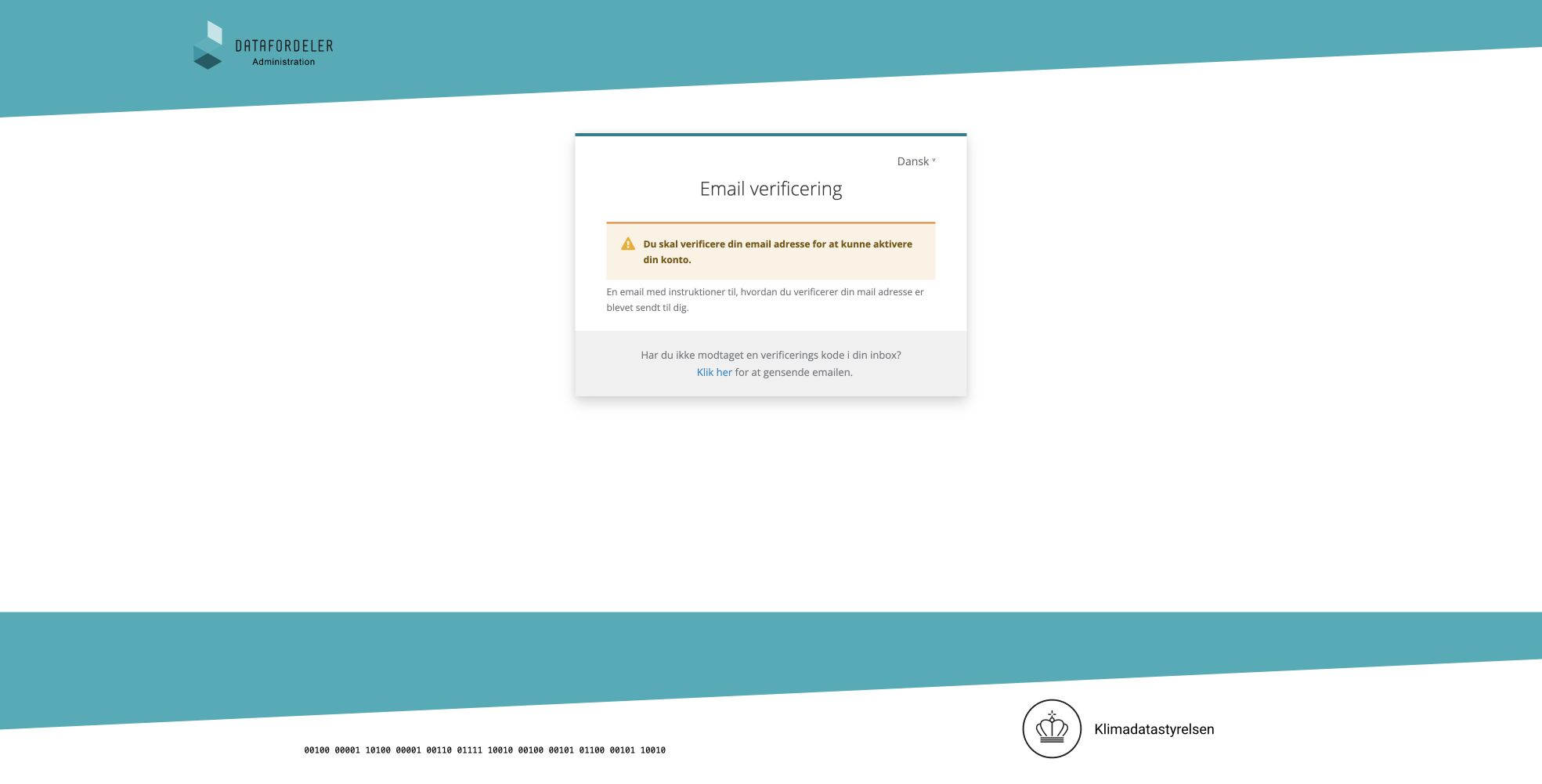 Datafordeler afventer verificering af e-mailadressen