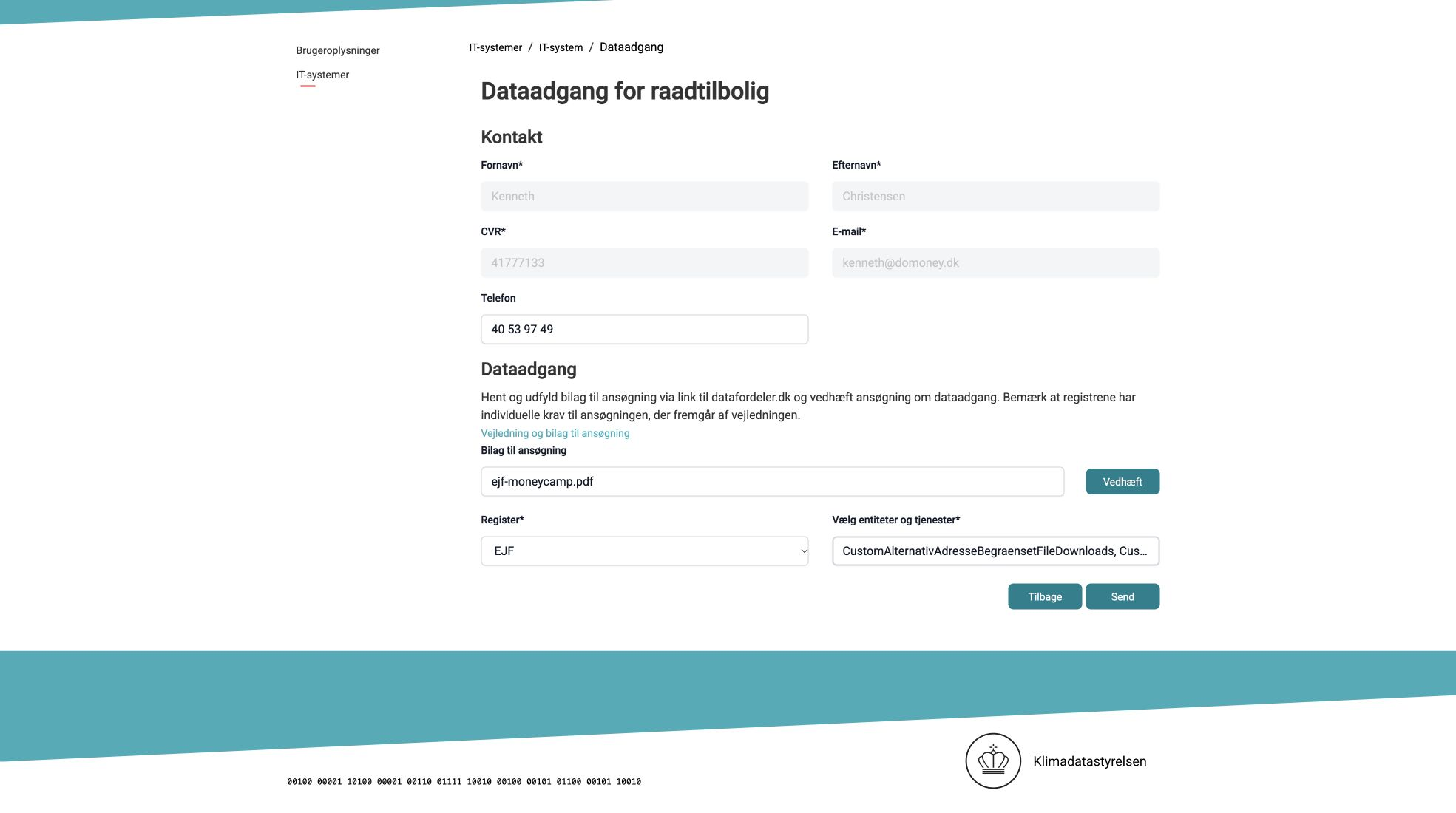 EJF-ansøgning med det udfyldte bilag vedhæftet