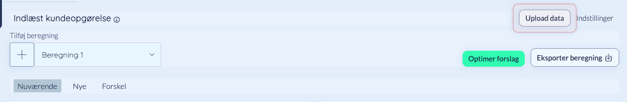 Upload data i den valgte beregning