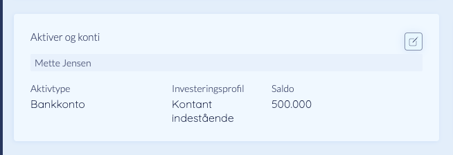 Den indlæste konto i Nuværende