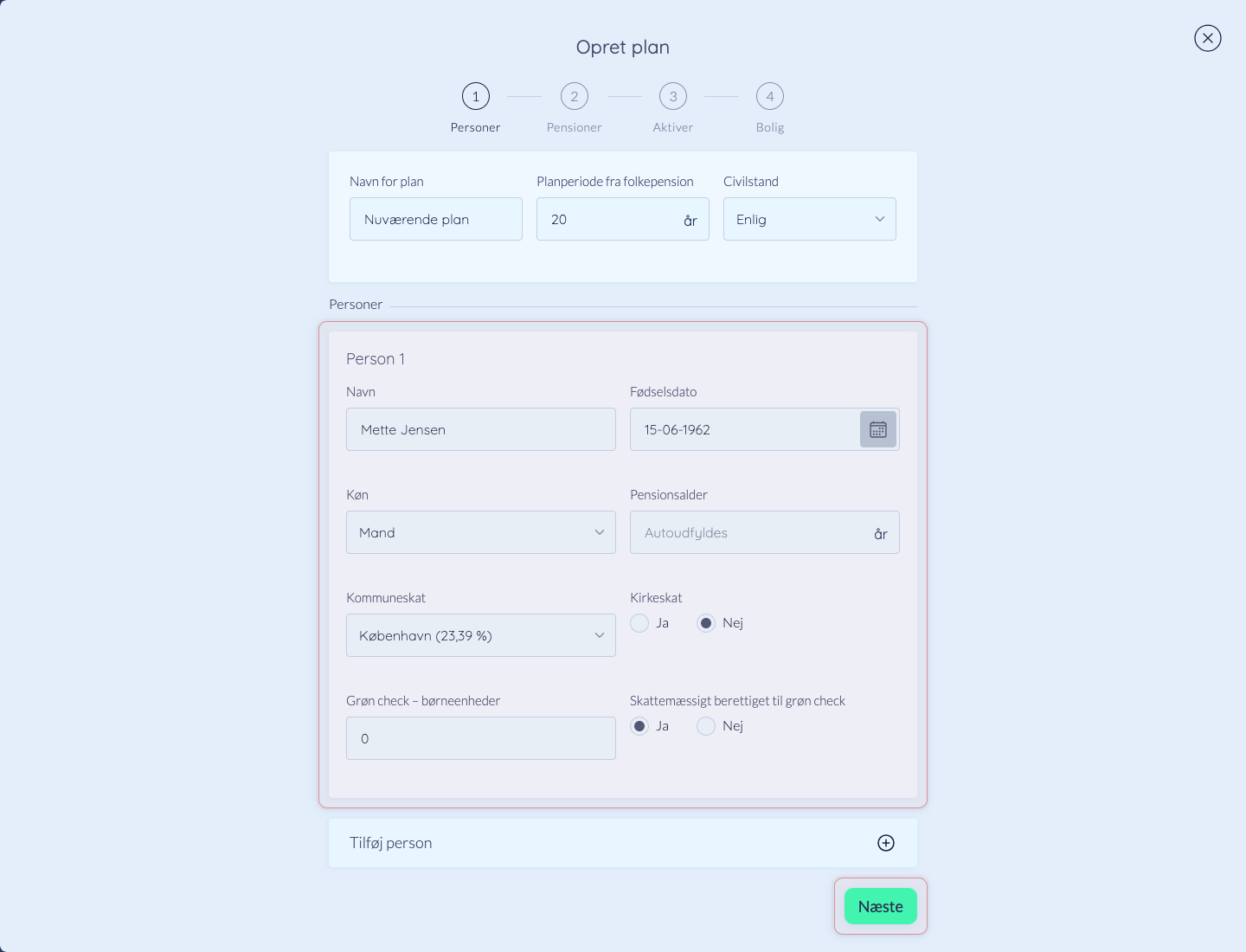 Registrer personens oplysninger