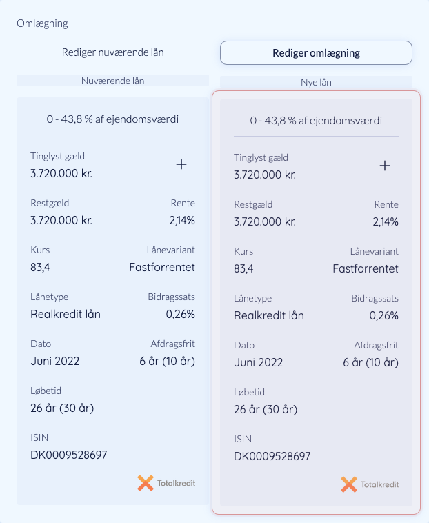Beregning med beholdt lån