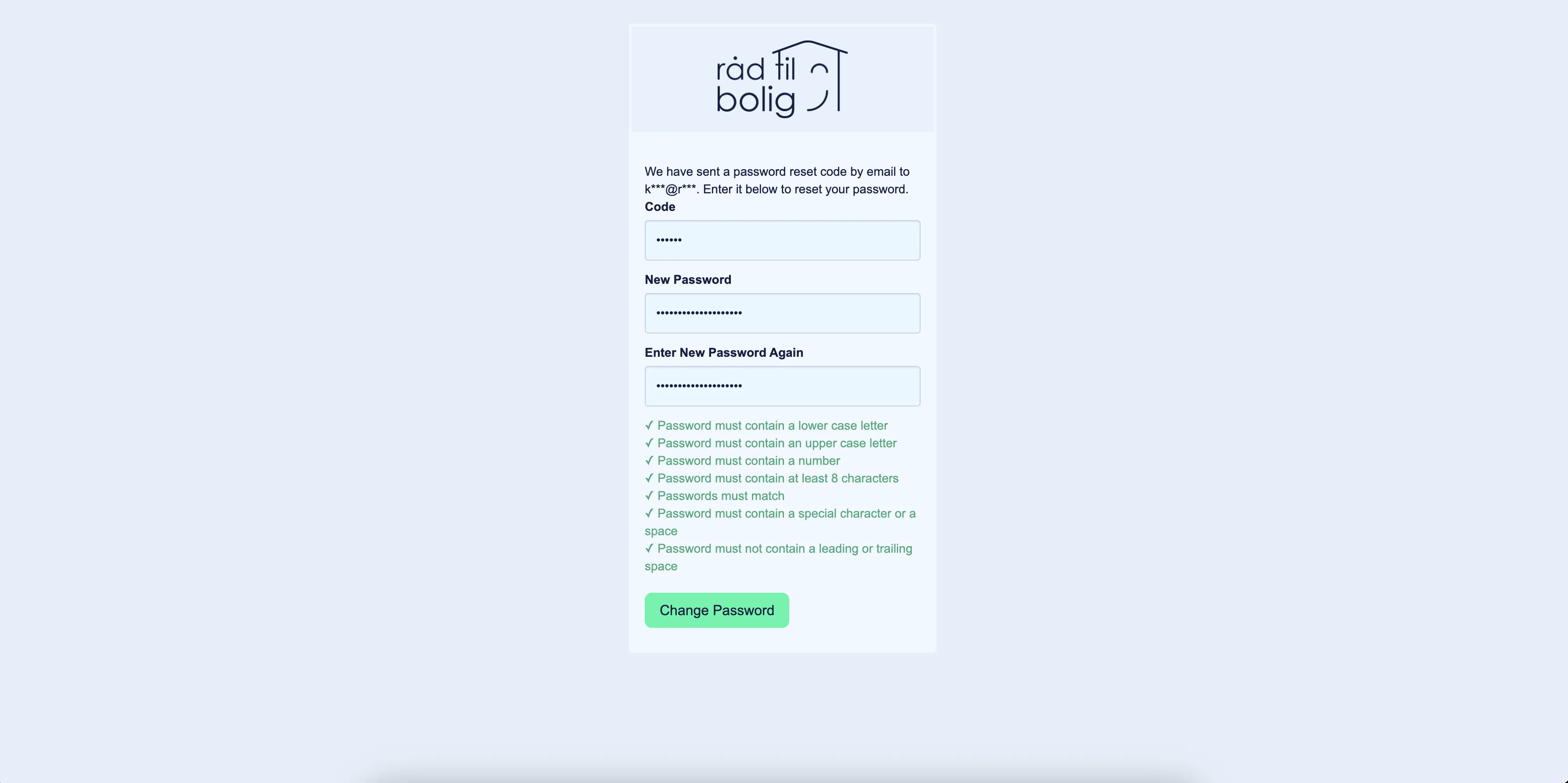 Skift password success