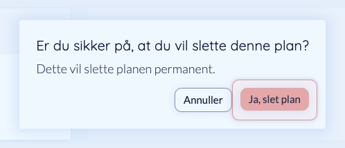 Bekræft sletning af planen