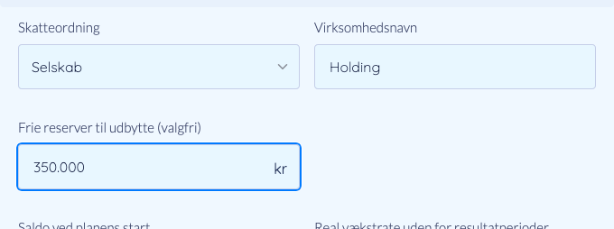 Udfyld selskabets værdi og frie reserver