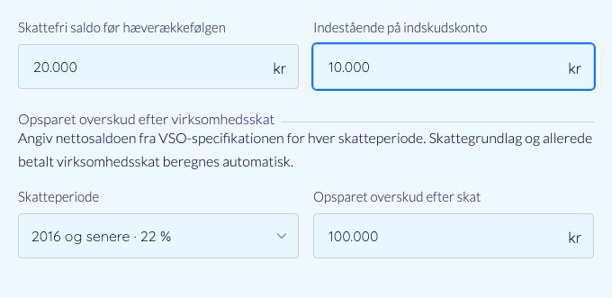 Udfyld VSO-saldi og opsparet overskud