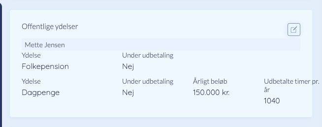 Den offentlige ydelse i den genberegnede plan