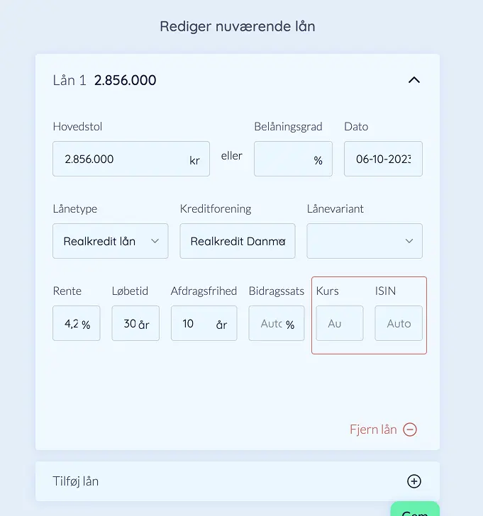 Tilføj ISIN eller kurs